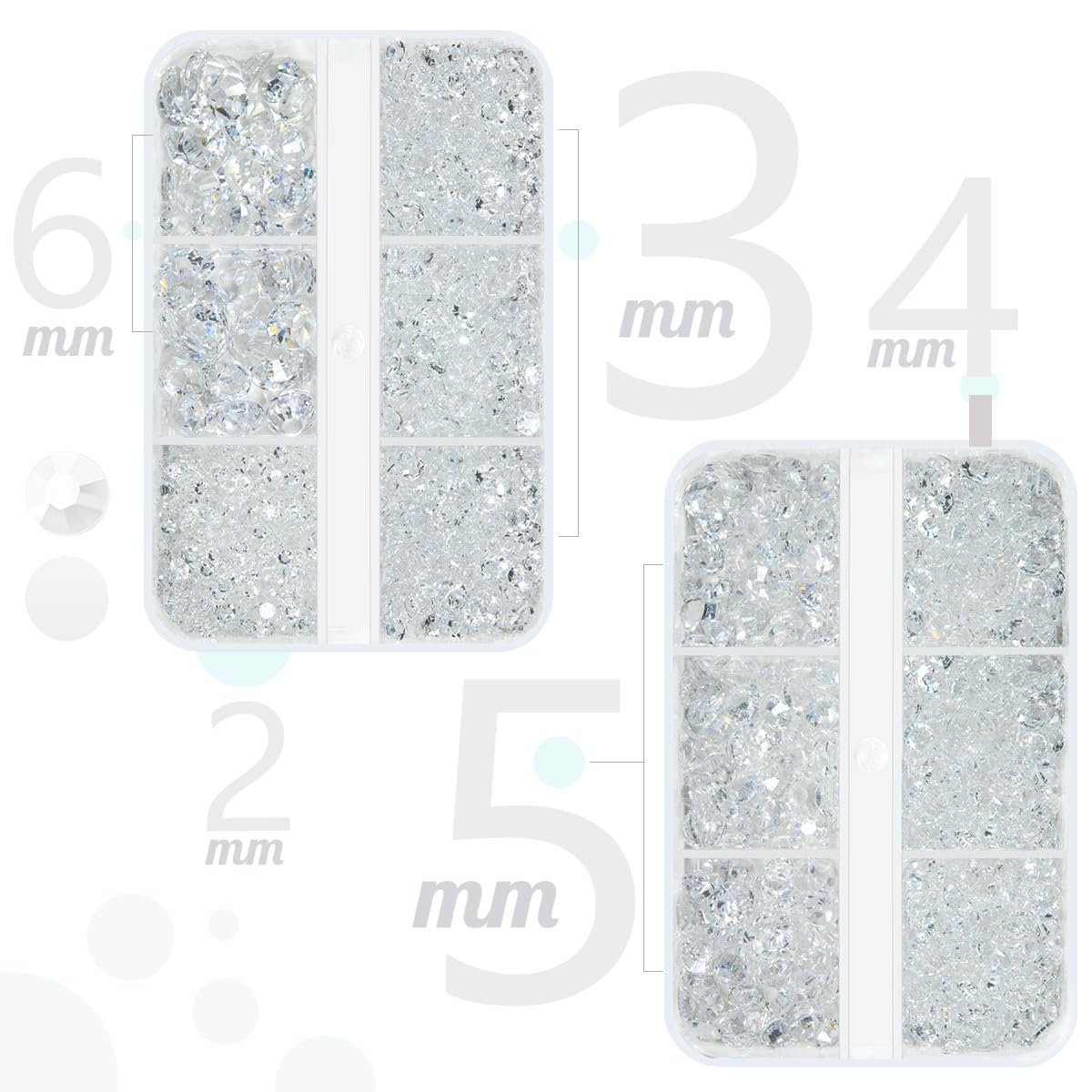 qiipii Transparent Clear Resin Rhinestones for Crafting Clear White Flatback Jelly Stones 2mm 3mm 4mm 5mm 6mm Gems Diamonds for Nails Face Eyes Makeup Tumblers Bottles DIY Crafts Clothes Shoes Phones