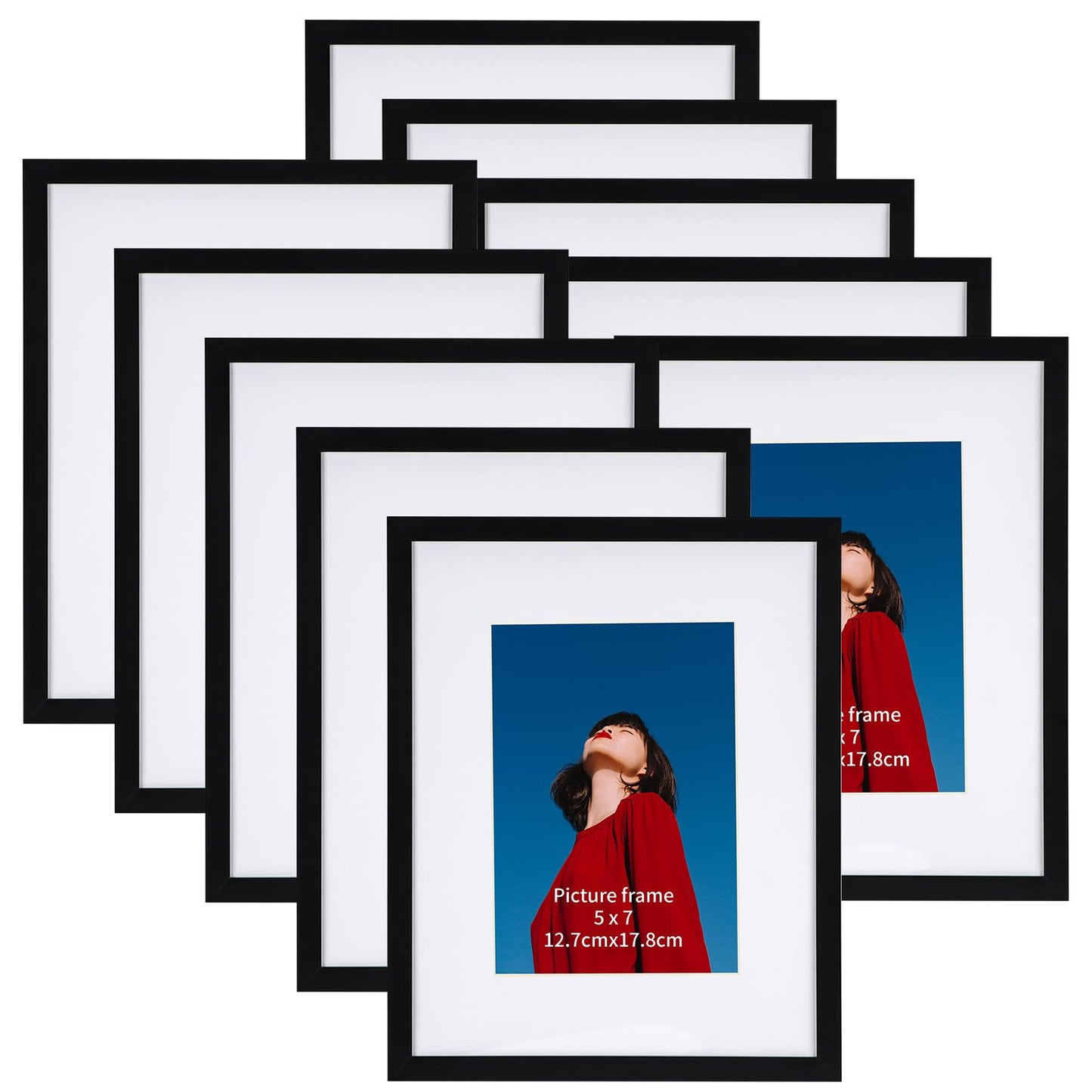 8x10 Black Picture Frame Set of 10, Bulk Collage Frames for Photos 5x7 with Mat or 8x10 without Mat, Table Top and Wall Mounting Decor