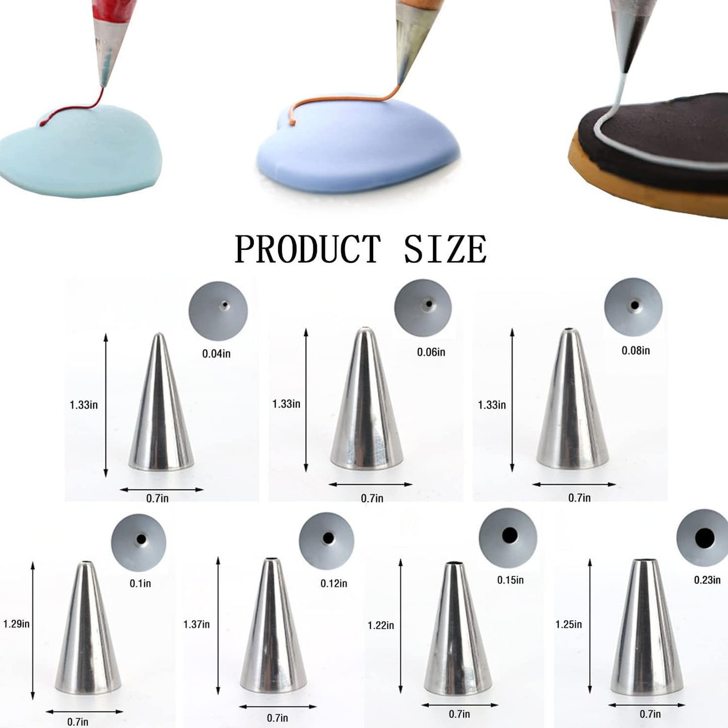 JAYVAR 7Pcs Round Hole Russian Piping Nozzles Set，Stainless Steel Pastry Tips, Graduated Sizes，Nozzles Tips Piping Set For Pastry Fondant，Cake Decorating Supplies Baking Set Tools