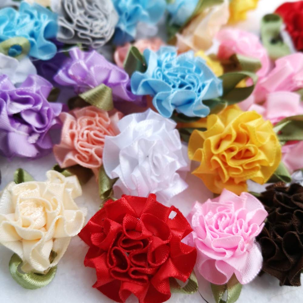 Craft 40pcs Ribbon Flowers Bows Carnation Appliques Sewing Craft (Multi)