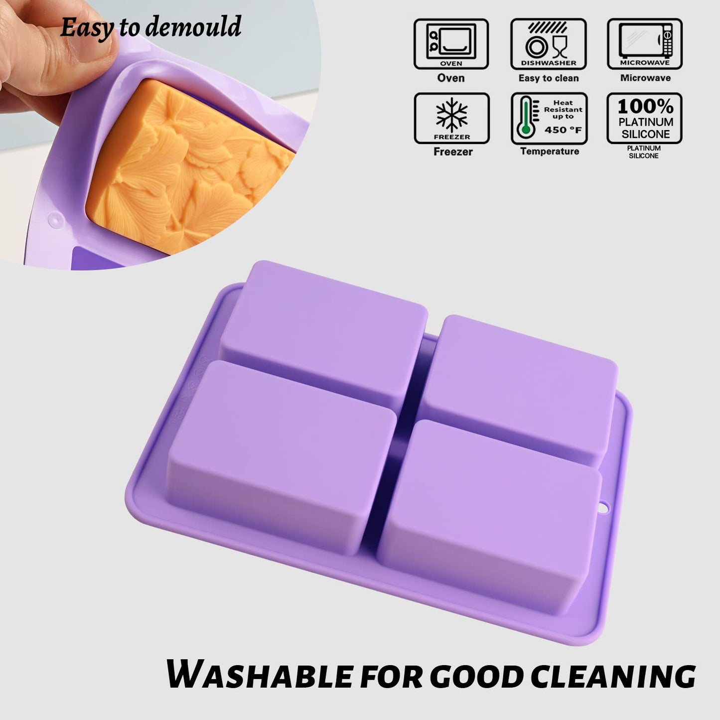 Moukiween Flower Soap Molds Silicone-2PCS 4 Cavities Rectangle Soap Mold 3oz,Flower Shapes Silicone Molds for Soap Bath Bombs Shower Steamer Lotion Bars