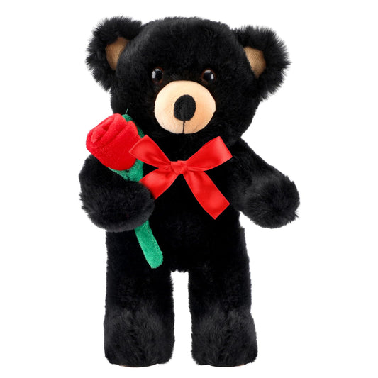 Valentine Bear Stuffed Animal Gift with Rose Funny Cute Bear Plush Stuffed Animal for Kids Toddler Mother Girlfriend Valentine Birthday Wedding, 11.8 Inches(Black)
