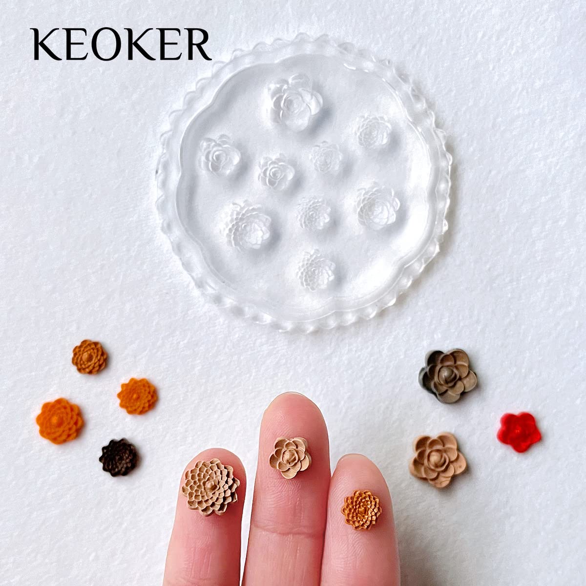 KEOKER Flower Polymer Clay Molds - 4 Pcs flower & Leaf Polymer Clay Molds for Jewelry Making, Daisy Miniature Clay Molds, Polymer Clay Molds for Polymer Clay Earrings Decoration (Mini Flower & Leaf)