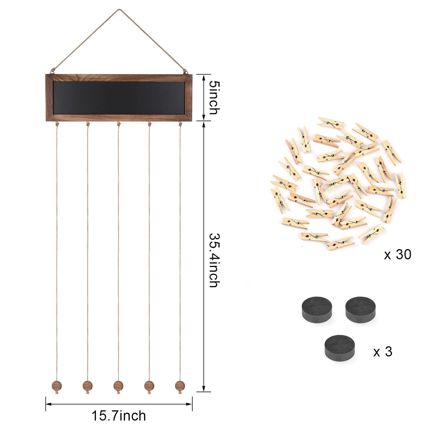 Bikoney Picture Frames Collage Photo Hanging Display Picture Board Wood Rustic Frames for Wall Decor and Dorm Room Decor with Blackboard and 30 Clips Carbonized Black