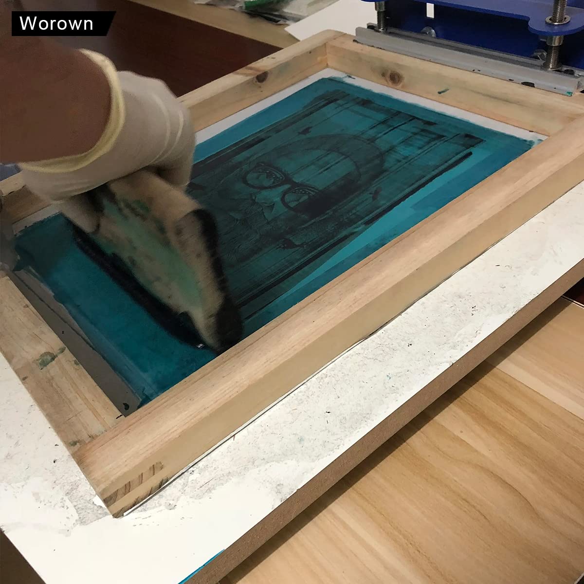 Worown 10 X 14 Inch Wood Silk Screen Printing Frame with 110 White Mesh and 1 Piece 4 x 10 Inches Screen Printing Squeegee for Screen Printing