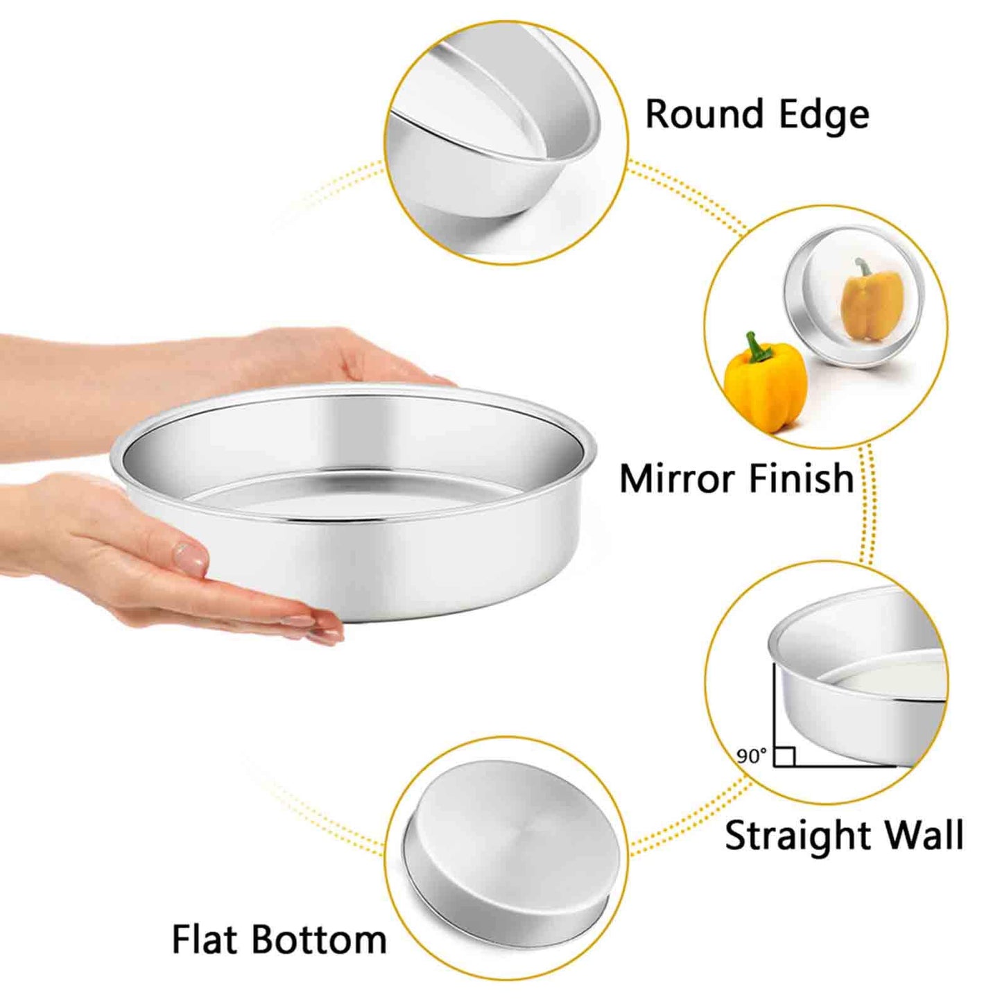 TeamFar Cake Pan, 4’’ - 6’’ - 8’’ - 9½’’ - 11’’, Stainless Steel Round Baking Tier Smash Cake Pans Set, Healthy & Heavy Duty, Mirror Finish & Dishwasher Safe - Set of 5