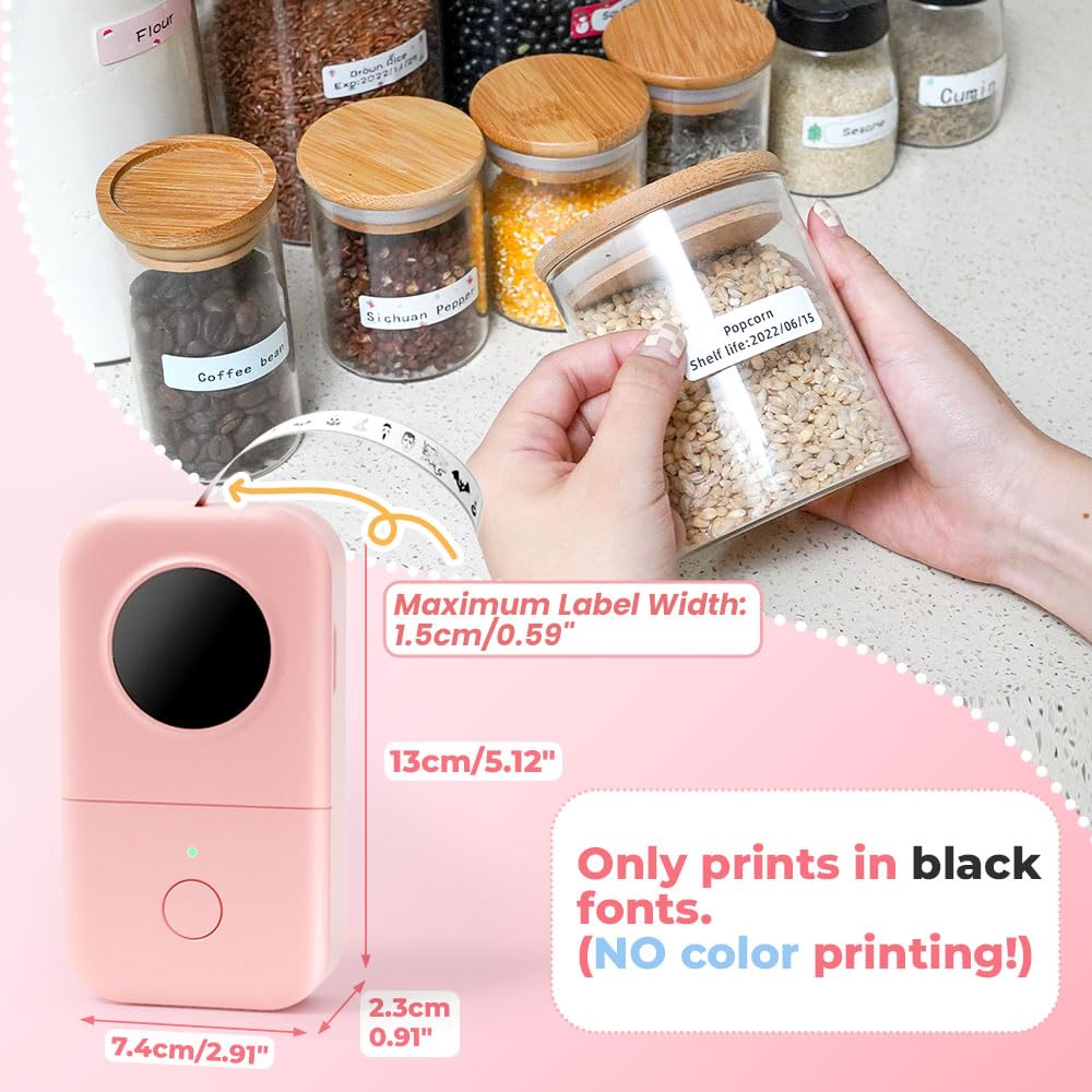 Label Maker Machine - D30 Wireless Cute Easy-to-Use Smart Labeler Maker, Multiple Templates Calligraphy and Icons Available, for Office Home Storage Organization, with Free Sample Label, Pink