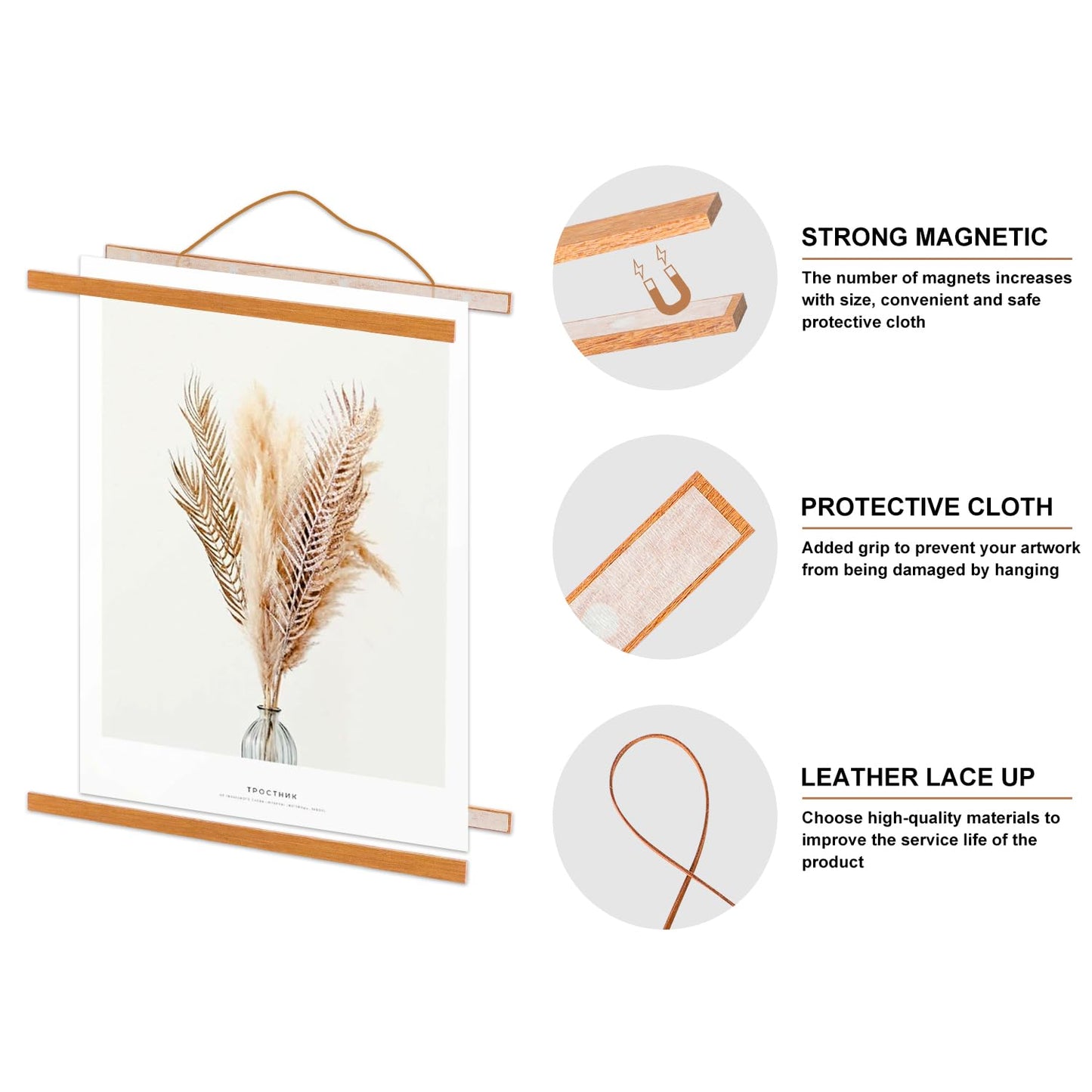 4 Pack 12x16 12x18 12x24 Poster Frame, Magnetic Light Wood Frame Hanger for Photo Picutre Canvas Artwork Art Print Wall Hanging (4 Packs, 12", Teak Color)