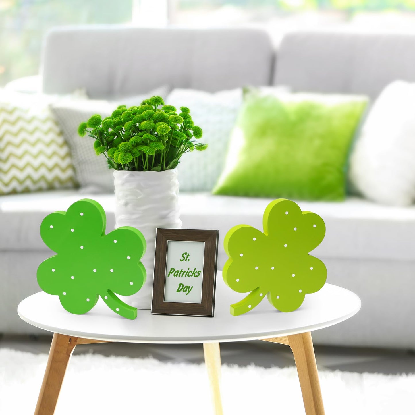 AKEROCK St Patricks Day Decor, Wooden Shamrock Decor for Table, Tiered Tray, Office Desk, Mantle Saint Patricks Day Decorations for the Home, 4 PCS Shamrock Decorations
