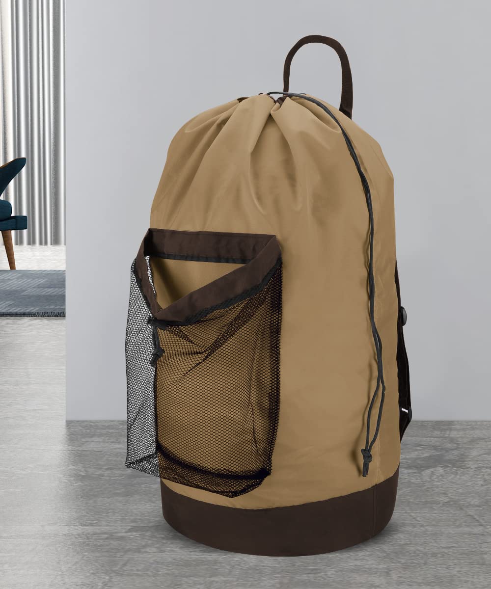 Backpack Laundry Bag, Laundry Backpack with Shoulder Straps and Mesh Pocket Durable Nylon Clothes Hamper Bag with Drawstring Closure for College, Travel, Laundromat, Apartment