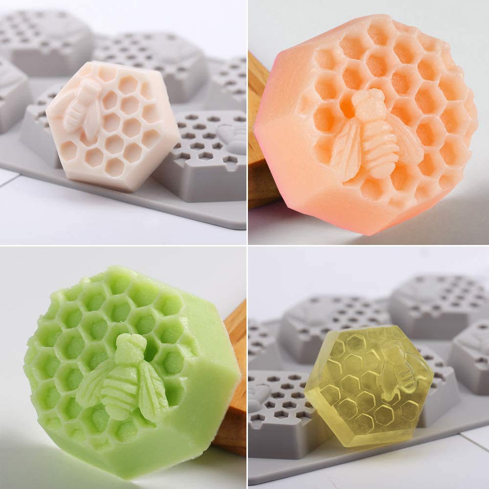 SAKOLLA 2 Pack Honeycomb Soap Molds, Honey Silicone Molds for Handmade Soap, Lotion Bars, Wax Melts, Beeswax