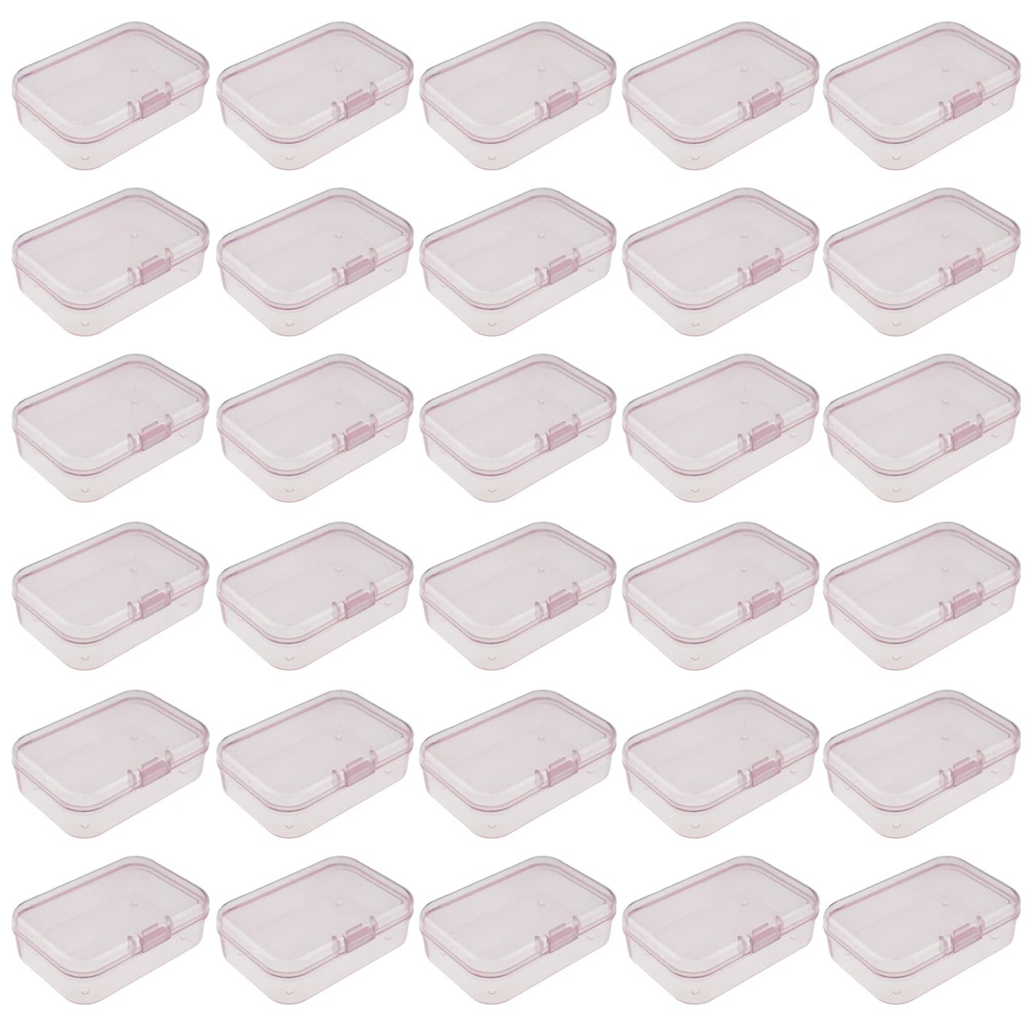 Goodma 30 Pieces Mini Rectangular Plastic Boxes Empty Storage Organizer Containers with Hinged Lids for Small Items and Other Craft Projects (Pink, 2.6 x 1.8 x 0.8 inch)