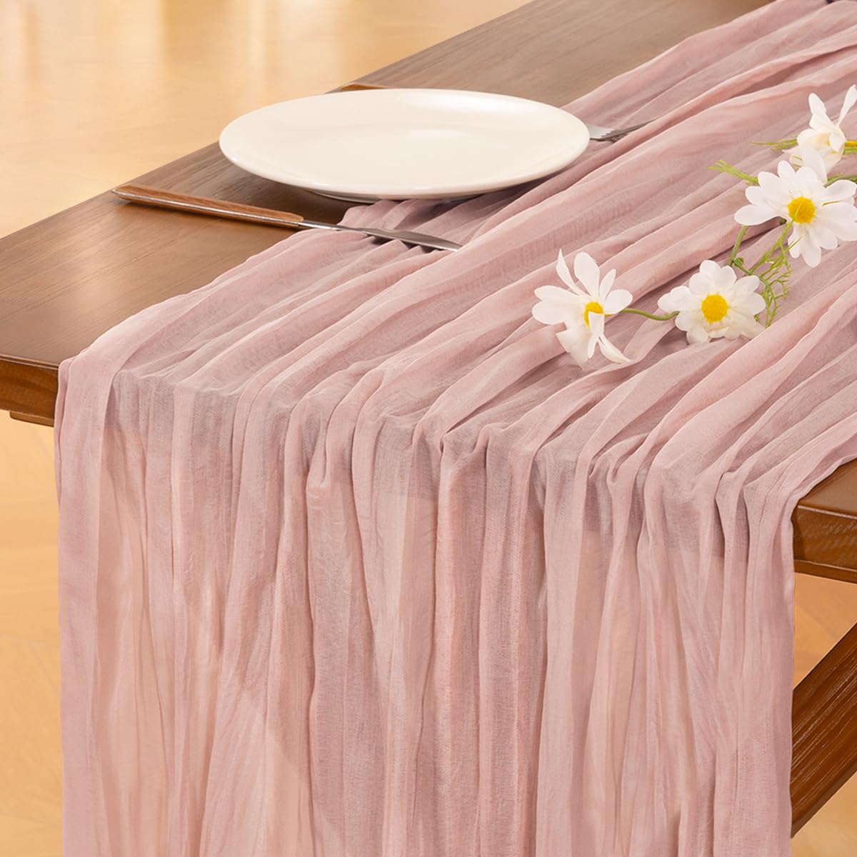 Pink Easter Cheesecloth Table Runner Boho Rustic Gauze Dusty Pink Spring 120 inch 10FT Cheese Cloth Runner for Wedding Party Baby Shower Birthday Home Decor