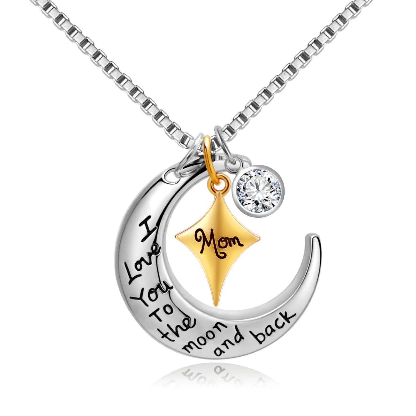 POWER WING Mom Necklaces for Women I Love You to The Moon and Back April Birthstone Necklace Birthday Gifts for Mom Mothers Day Gifts for Women