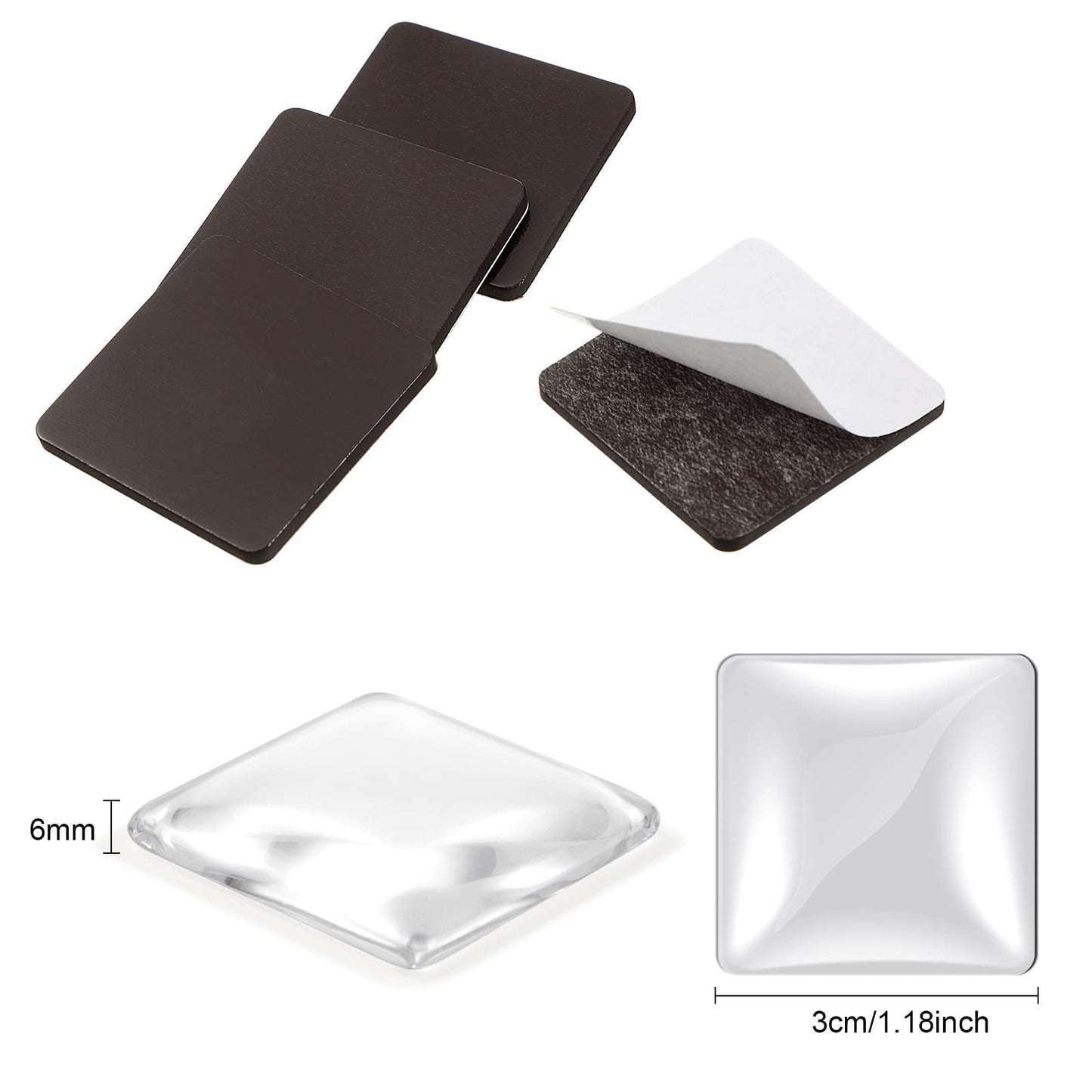 72 Pieces Craft Magnets Glass Ceramic Ferrite Magnet with Adhesive Backing and Transparent Clear Glass Cabochons for DIY Craft Fridge Refrigerator Magnets Pendants(Square,1.2 Inch)