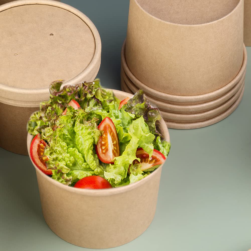 12 oz 25 Pack Paper Soup Containers with lids, Disposable Kraft Food Cups, Soup Cups Paper Ice Cream Cup, Dessert Cup, Yogurt Ice Cream Containers. Great For Restaurants, Take Outs, or To-Go Lunch