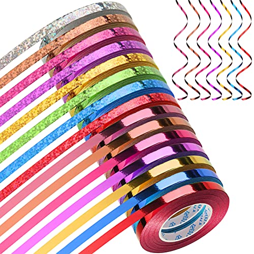 Shappy 15 Rolls Curling Ribbon, 1/5" Wide x 11 Yards Metallic Balloon String Roll for Gift Wrapping Assorted Colors Ribbons for Bows Crafts(Glossy Color)