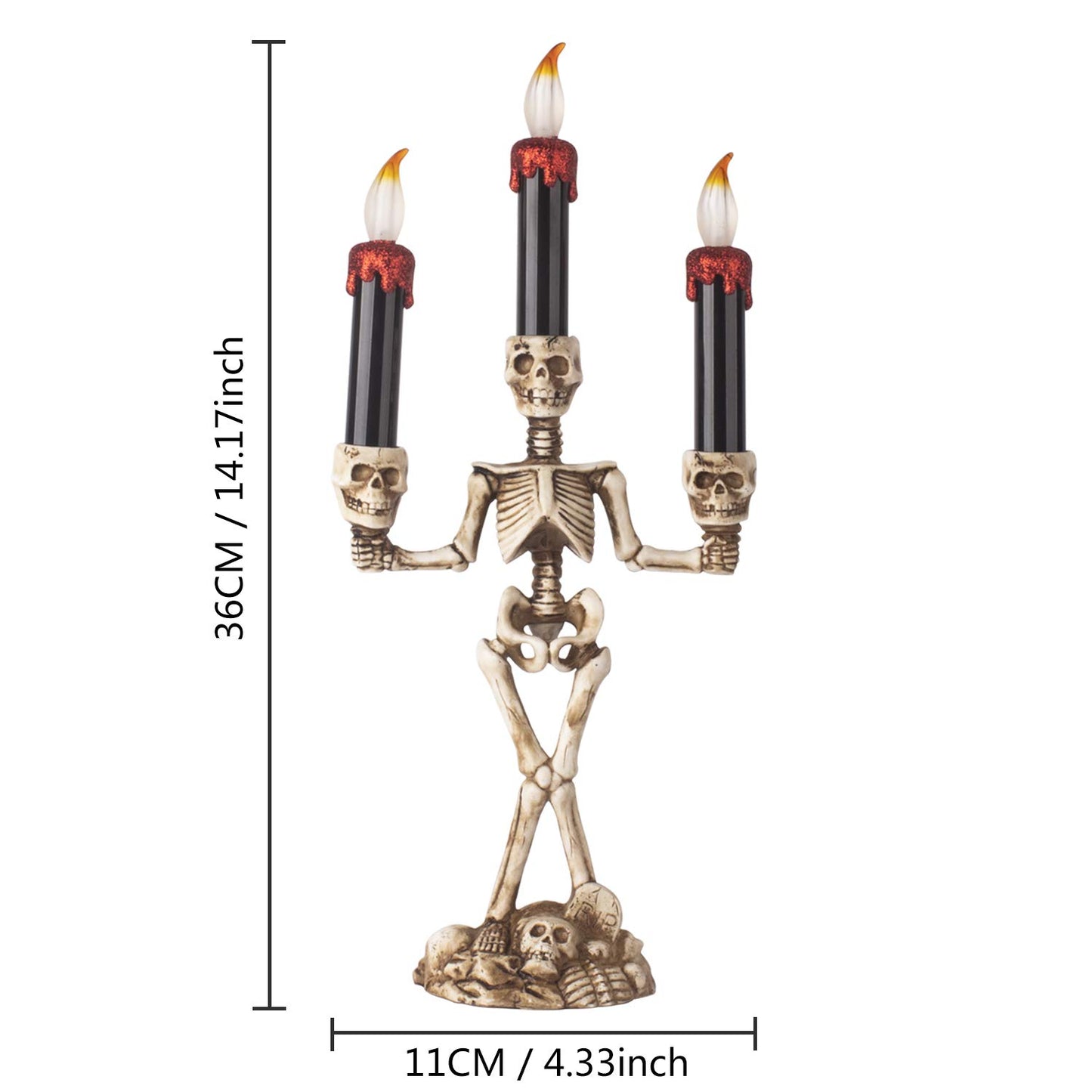 KI Store Halloween Candelabra with LED Flameless Candles Holder Battery Operated Flickering Spooky Lighting for Halloween Decorations Mental Décor Window Centerpieces