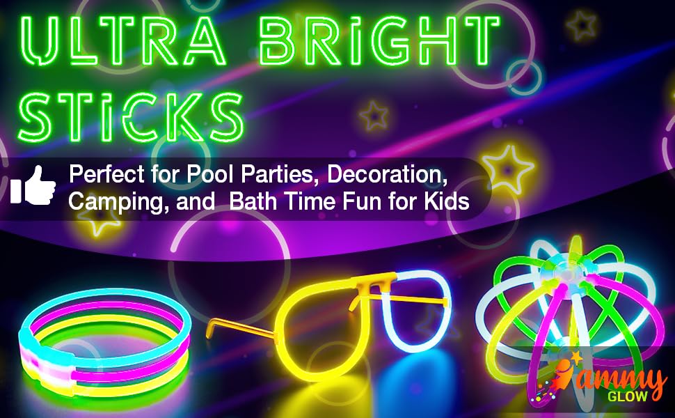 Premium Bright Glow Sticks Bulk Party Pack for Halloween -Glow in The Dark Party Supplies- 205 Pcs-Eye Glasses-Bracelets- Necklaces- Neon Accessories-Glow Party Pack -Kids Party Favors