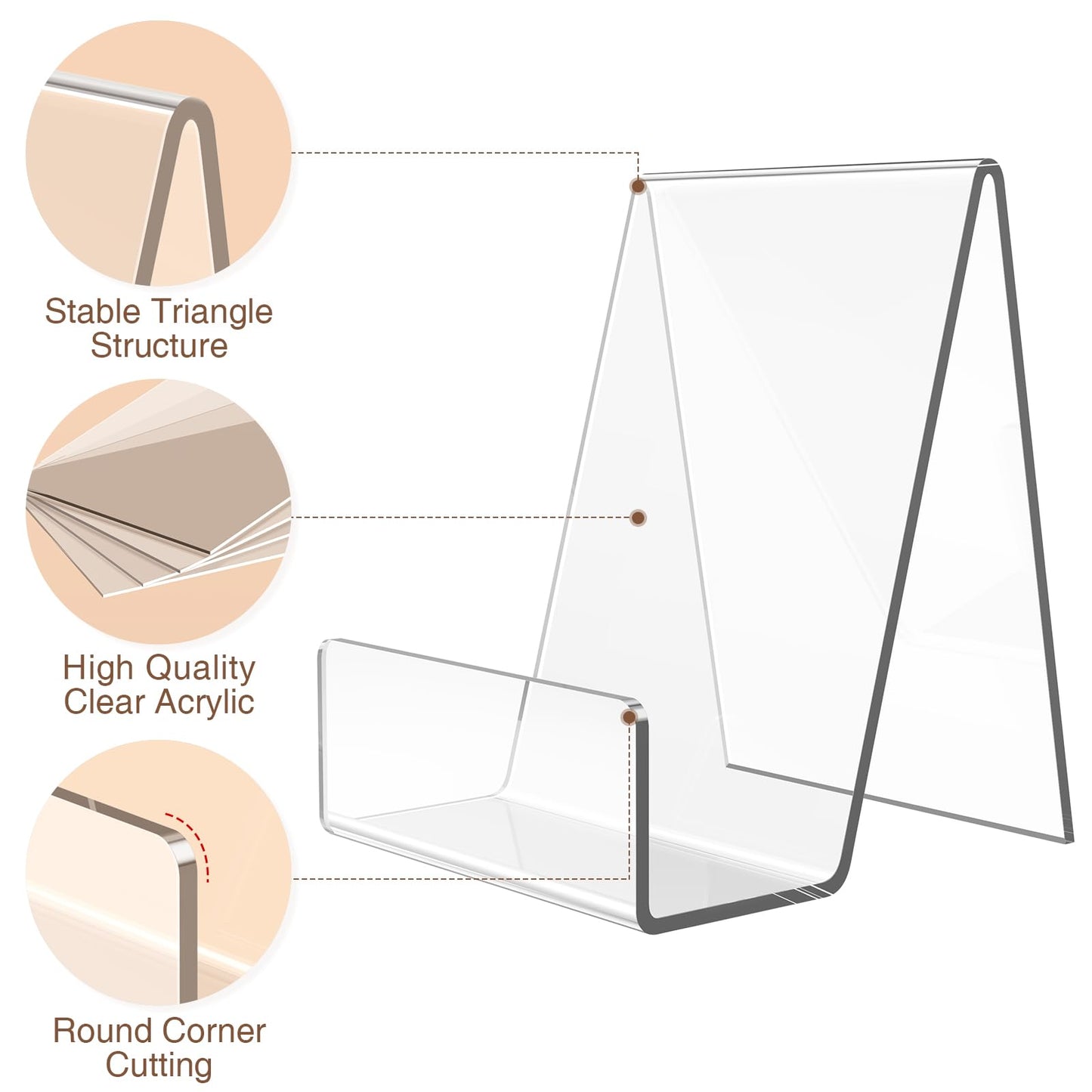 4 Pack Acrylic Book Stand, Book Holder for Display, Clear Easel Stand for Display, Display Holder for Postcard, CD, Frame, Picture, Magazine, Plate, Phone, Sticker