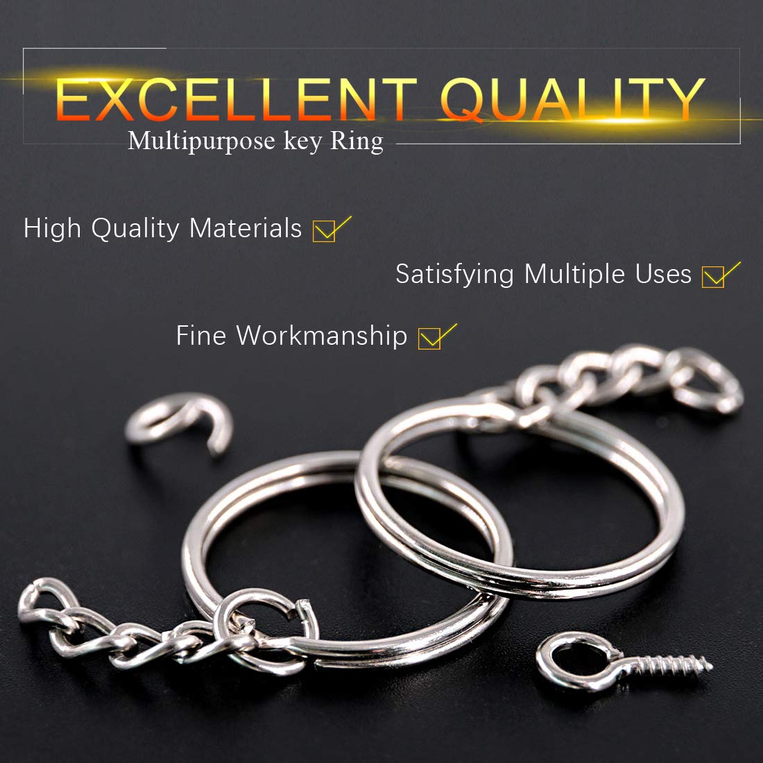 450Pcs 1" 25mm Sliver Key Chain Rings Kit, Including 150Pcs Keychain Rings with Chain and 150Pcs Jump Ring with 150Pcs Screw Eye Pins Bulk for Jewelry Findings Making (Sliver)
