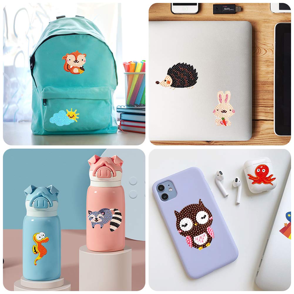 Labeol 42Pcs 5D Diamond Art Stickers Kits for Kids Boys and Girls Ages 6-8 10-12 Easy to DIY Creative Mosaic Sticker Craft by Numbers Kits for Kids and Adult Beginners (Animal)