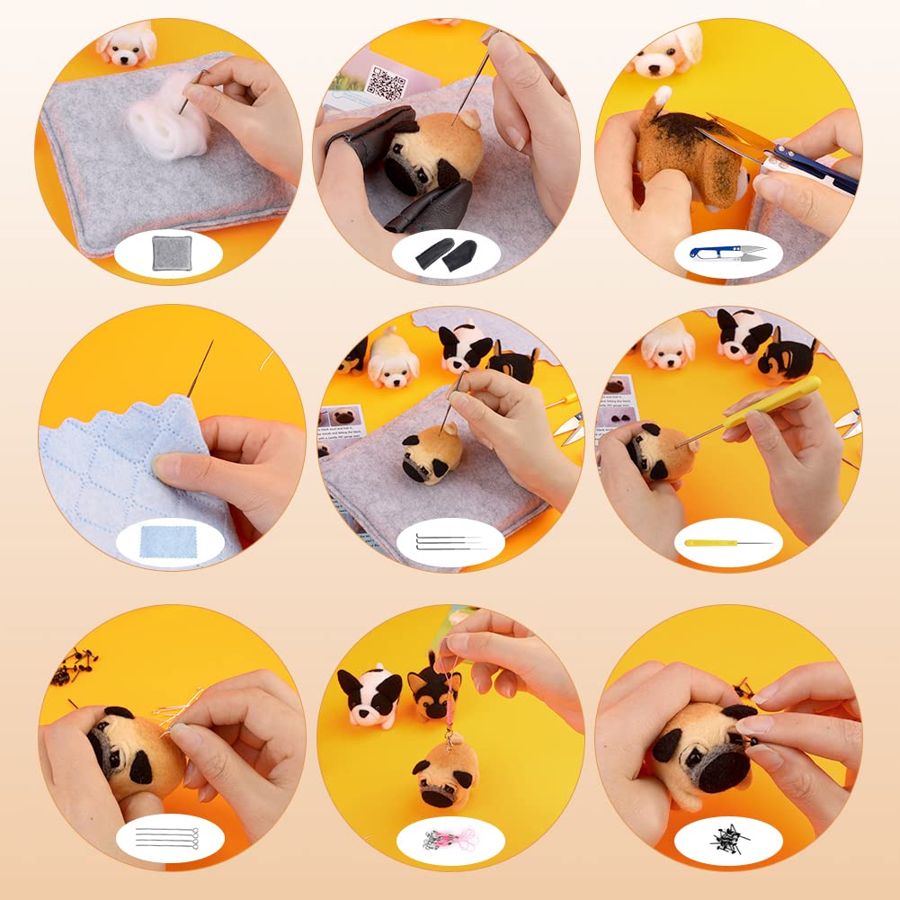 Needle Felt Starter Kit, Needle Felting Kit, Needle Felt Supplies, Wool Felt (Includes Keychain), Needle Felt Pads, Felt Needles, DIY Craft Animal Decor Scissors for Gifts, and Instructions