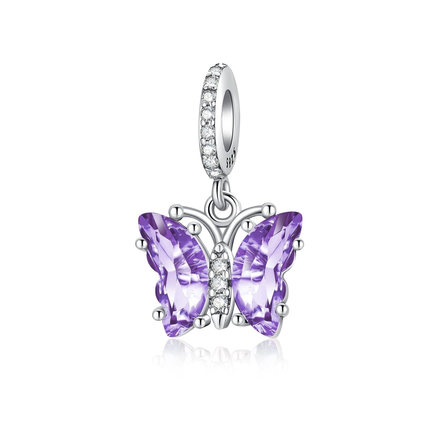 Alstade Butterfly Dangle Charm Purple Glass 925 Sterling Silver Charms fits Bracelets and Necklace Pendant Bead Charms Jewelry Present for Women Family Friends