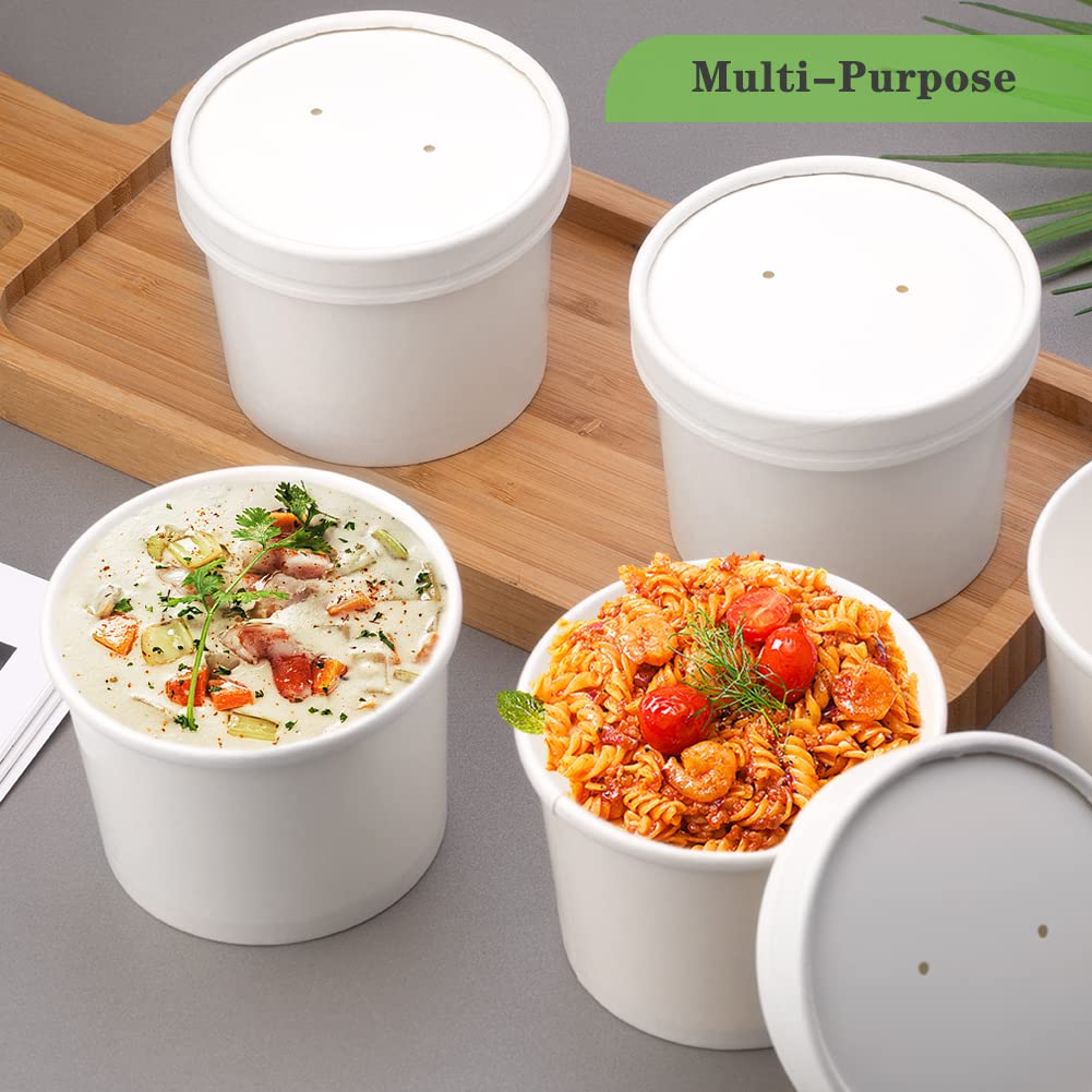 12 oz 50 Pack Paper Soup Containers with Lids, Disposable Food Cups, Soup Cups Paper Ice Cream Cup, Dessert Cup, Yogurt Ice Cream Containers. Great For Restaurants, Take Outs, or To-Go Lunch