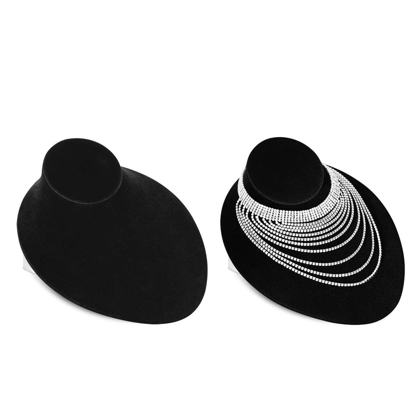 MOOCA Black Velvet Lay Down Necklace Bust Display Jewelry Display Necklace Chain Jewelry Bust Holder Stand, 2 Pcs, Black Velvet