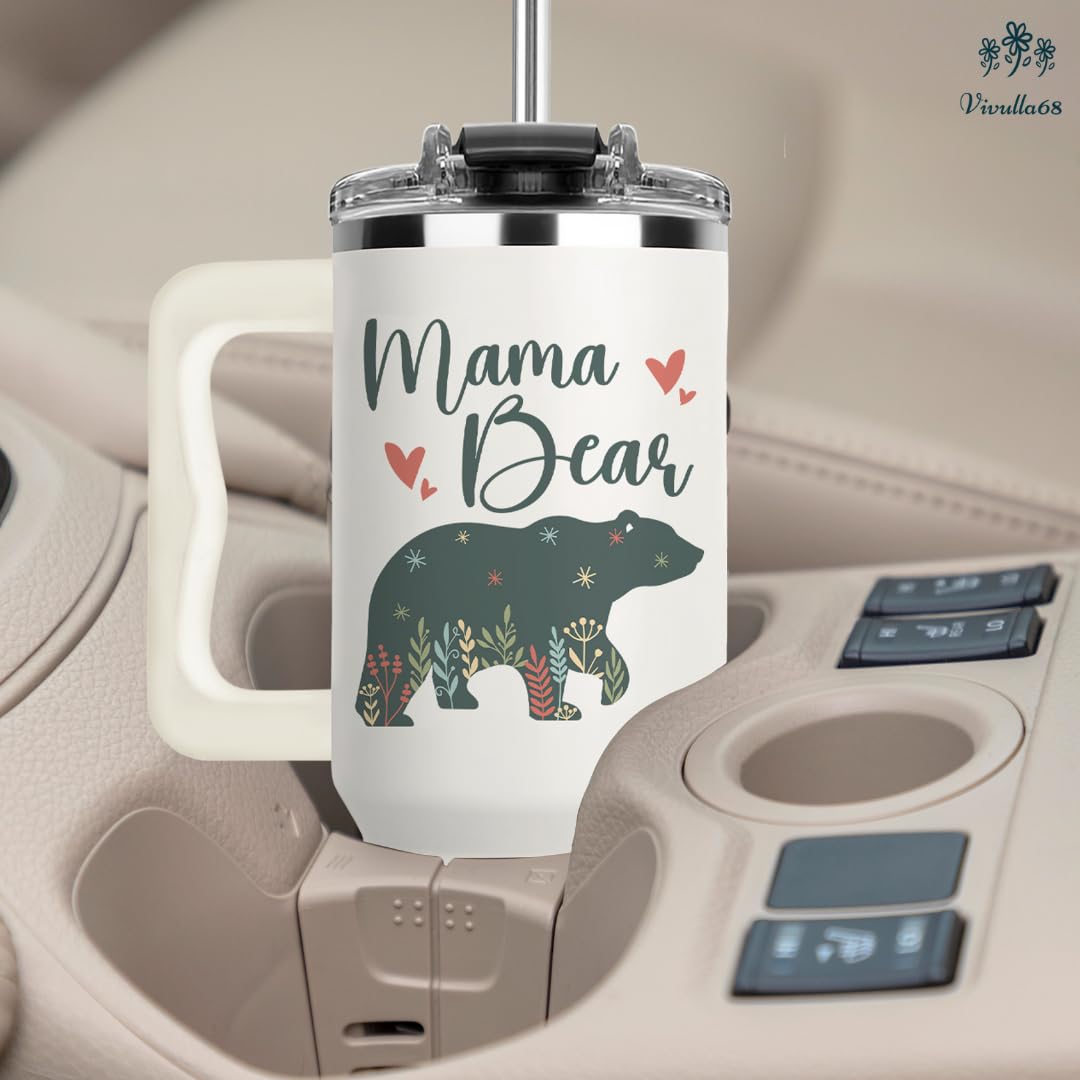Mothers Day Gifts For Mom - Mama Bear Tumbler With Handle 40oz, Mommy Coffee Mug, Mama Tumblers, Momma Gift Ideas, Funny Birthday Present For Her, Cute Mother Day Gift Tumbler, Mom Cup