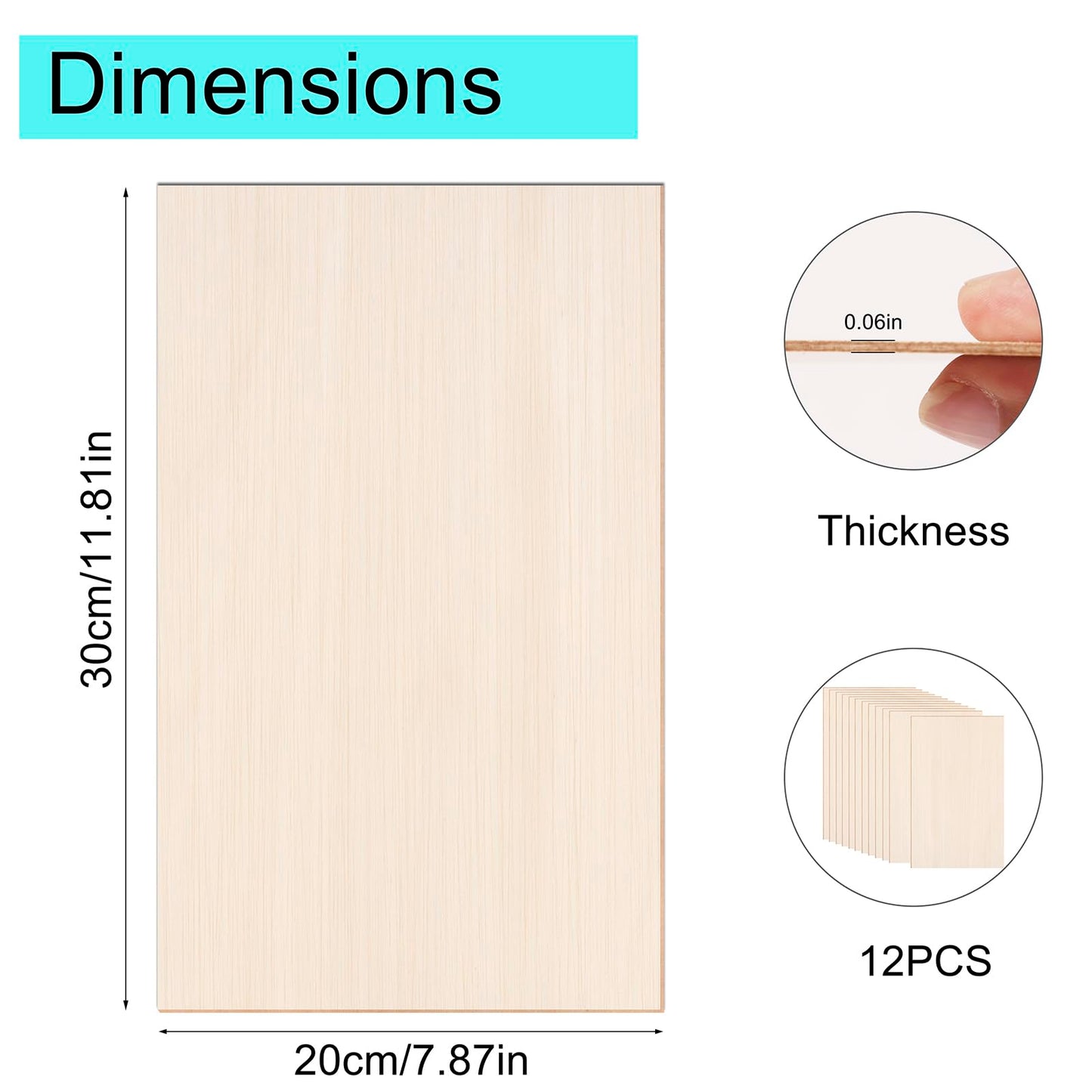 12 Pack Basswood Sheets 12x8 x 1/13 Inch Thin Plywood Balsa Wood Sheets Unfinished Wood Boards Balsa Wood Sheets for Crafts Laser Cutting Wood Burning and Drawing (12 x 8 inch)