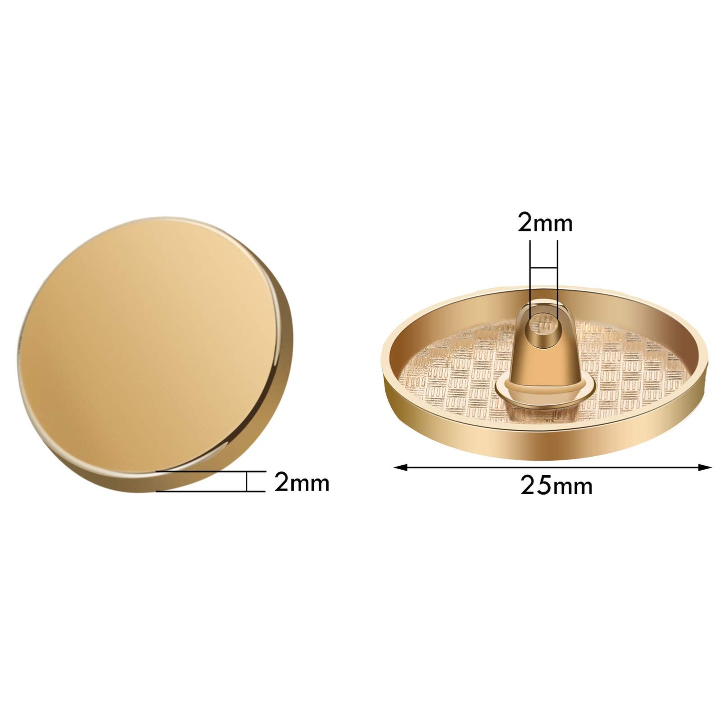 30 Pieces Metal Flat Button Alloy Shank Button Round Shaped Sewing Button Metal Button for Women Suit Woolen Coat Shirt Trousers Sewing Crafts (Gold,25 mm)