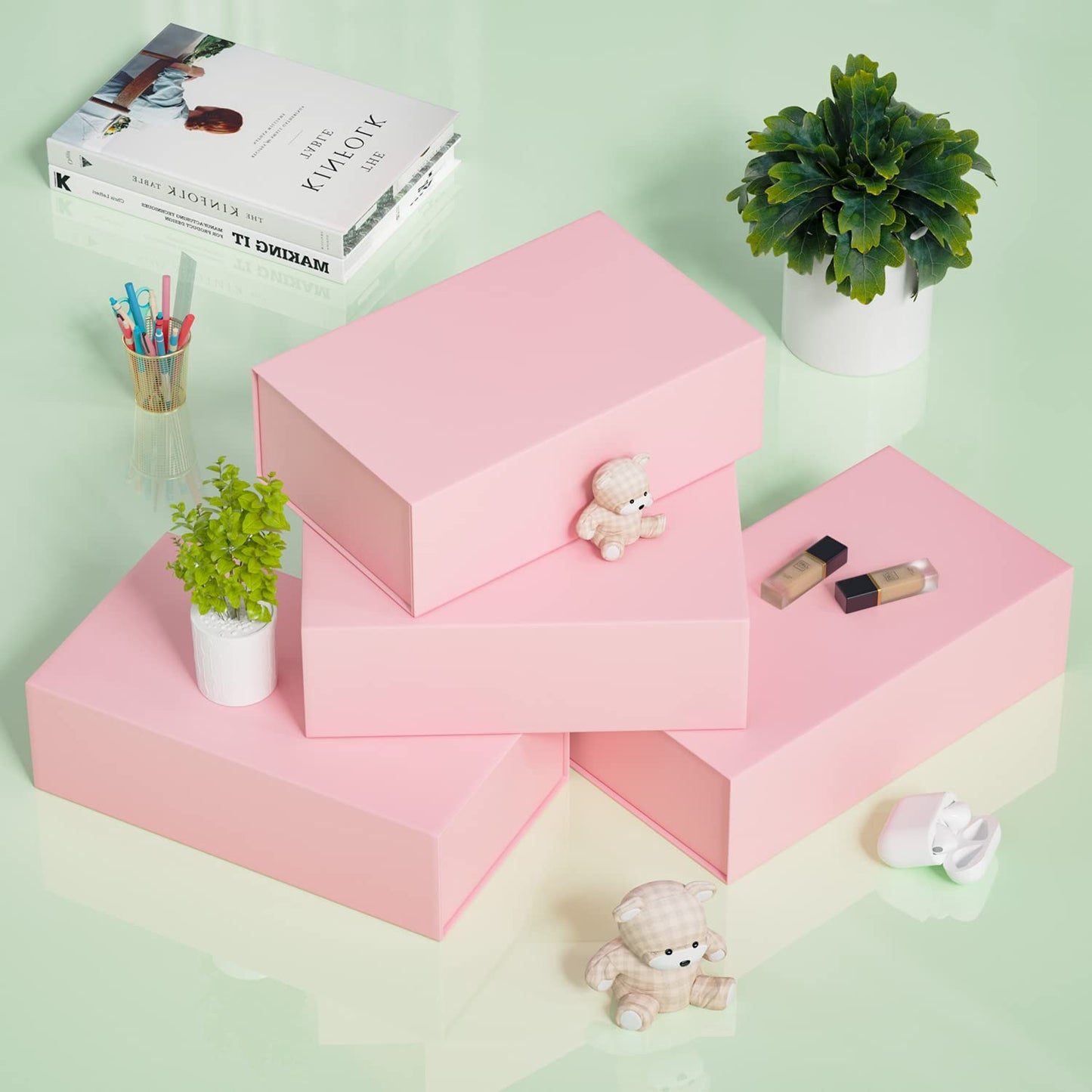 Pink Gift Box, 9.5x6x3'' Gift box for Presents with Lids Magnetic Closure Rectangle Collapsible for Bridesmaid Proposal Box, Wedding, Christmas, Halloween, Birthday Gift Packging
