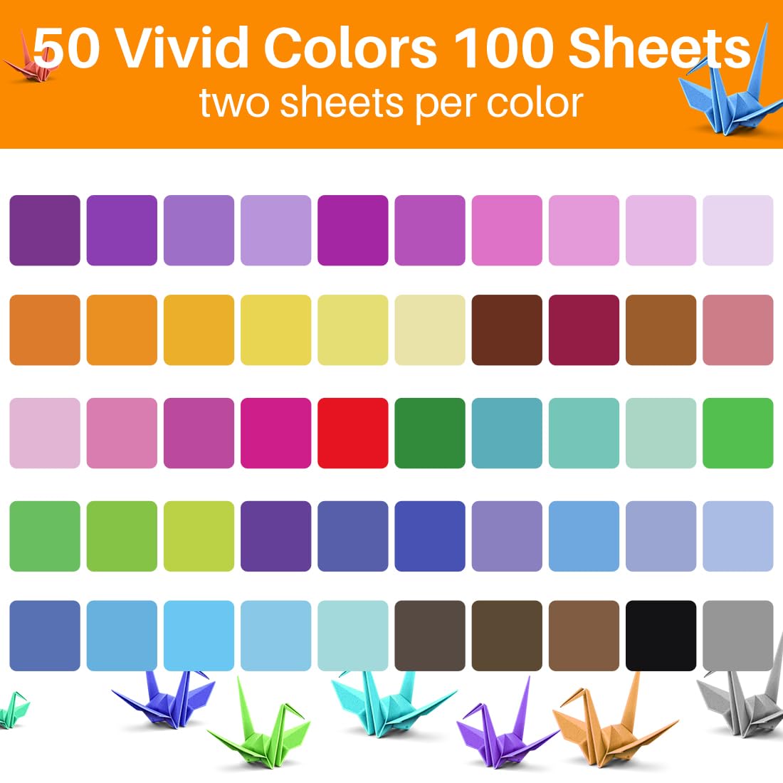 Opret Origami Paper Large, 100 Sheets 4x4 inch / 10x10cm Large Origami Paper 50 Vivid Colors Single Sided for Arts and Crafts Projects