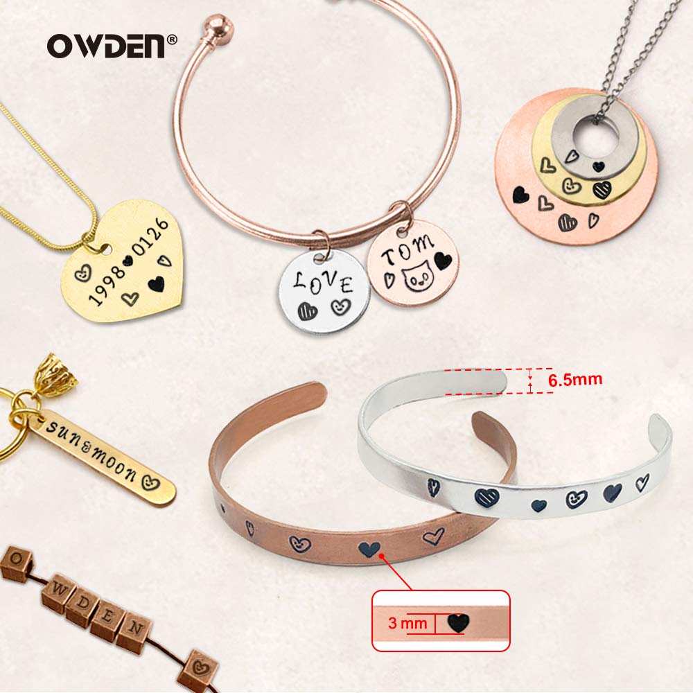 OWDEN Jewelry metal stamps set,6pcs Heart (Love) metal design stamps，6 styles Steel stamp heart punch,metal love stmaps for jewelry working,Metal blank bangle stamps