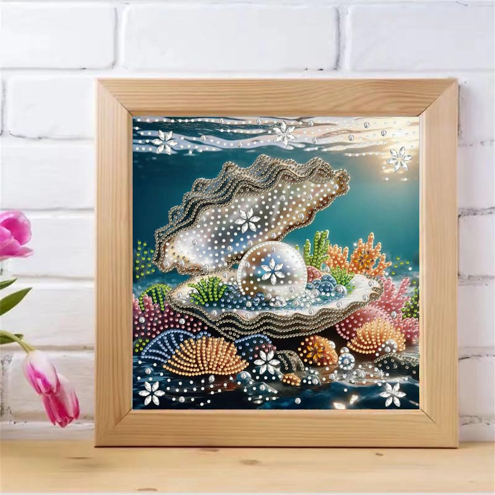 ZQEATRY Shell Pearls Special Shape Diamond Art Kits for Adults,5D Diamond Painting Kits for Beginner,DIY Diamond Crystal Rhinestones Gem Art Kits for Home Wall Decor 11.8 X 11.8inch