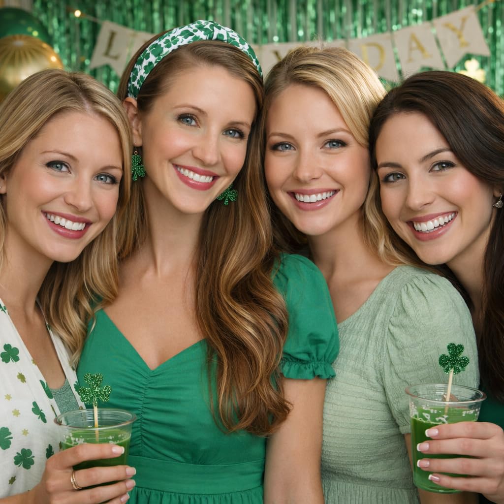 Green Clover Headband & Scrunchie Set – Shamrock Hair Accessories for Women & Girls, St. Patrick’s Day Style