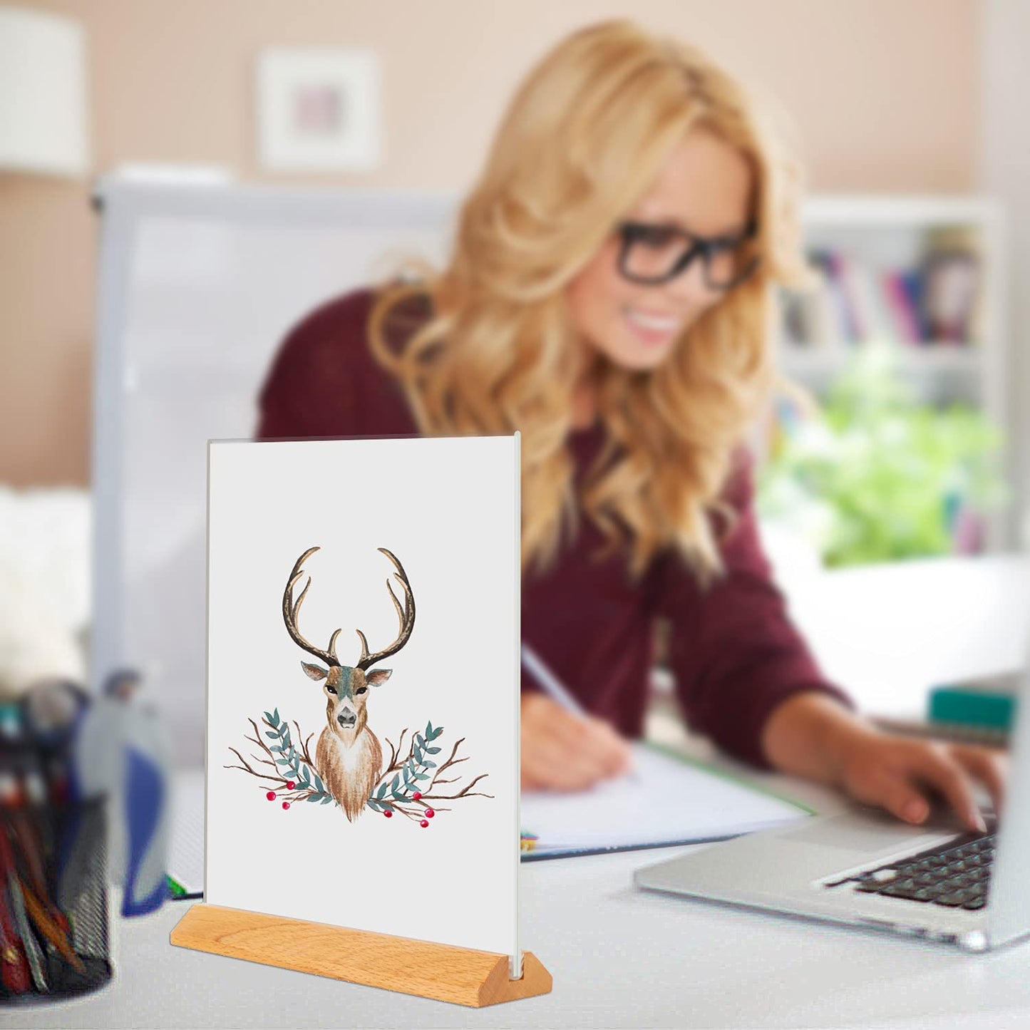 3 Pack 5x7 Acrylic Sign Holder T Shape Clear Acrylic Double Sided Frames with Wood Base Table Menu Display Stand Flyer Display (Optional 8.5x11/5x7 Inch L/T Shape)