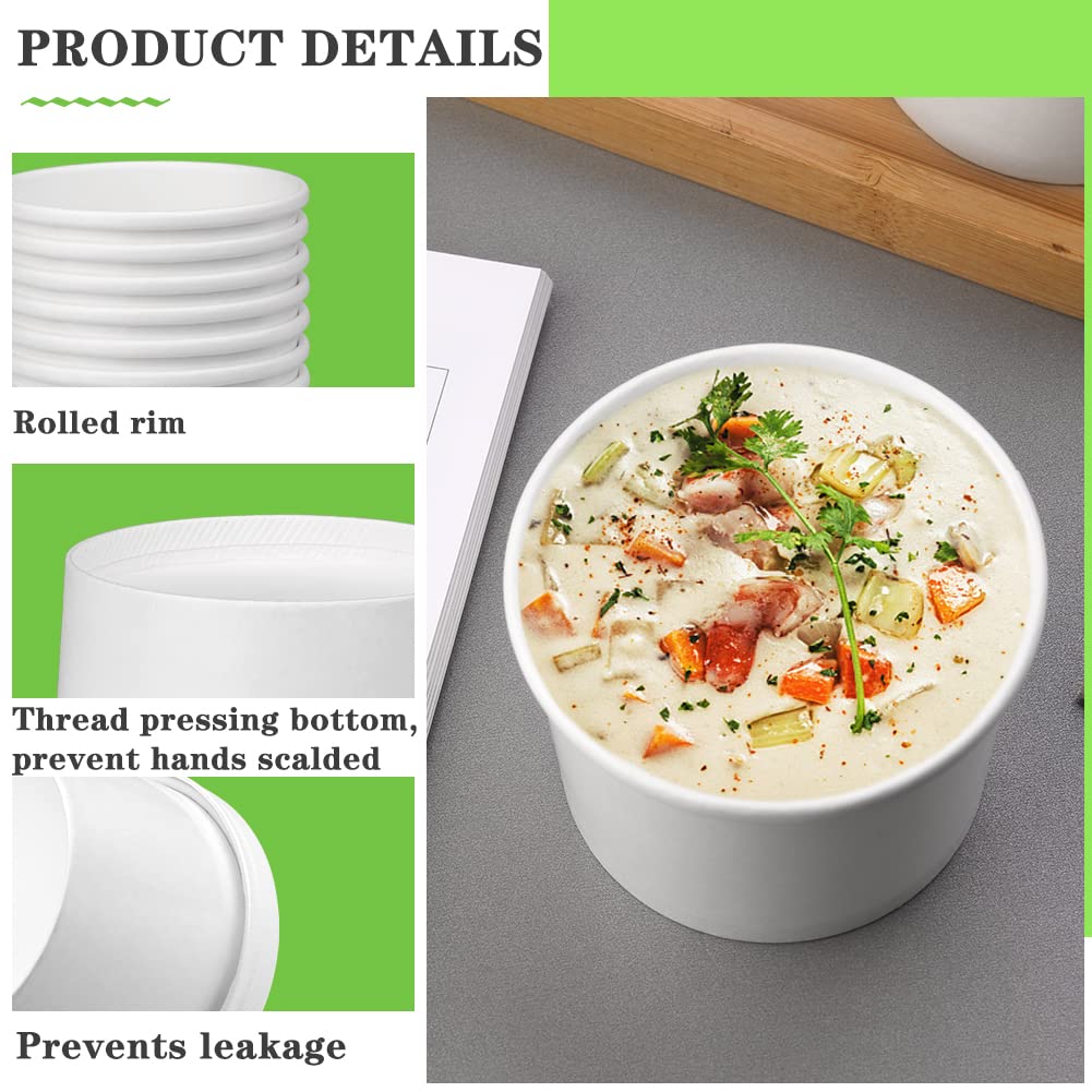 12 oz 50 Pack Paper Soup Containers with Lids, Disposable Food Cups, Soup Cups Paper Ice Cream Cup, Dessert Cup, Yogurt Ice Cream Containers. Great For Restaurants, Take Outs, or To-Go Lunch