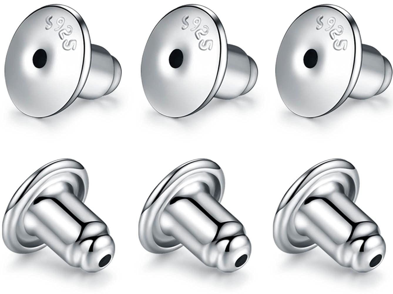 Catinee Locking Earring Backs for Studs, 14k Plated White Gold Earring Backs Secure, Hypoallergenic - 6pcs/3pair