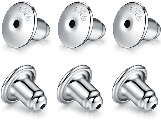 Catinee Locking Earring Backs for Studs, 14k Plated White Gold Earring Backs Secure, Hypoallergenic - 6pcs/3pair