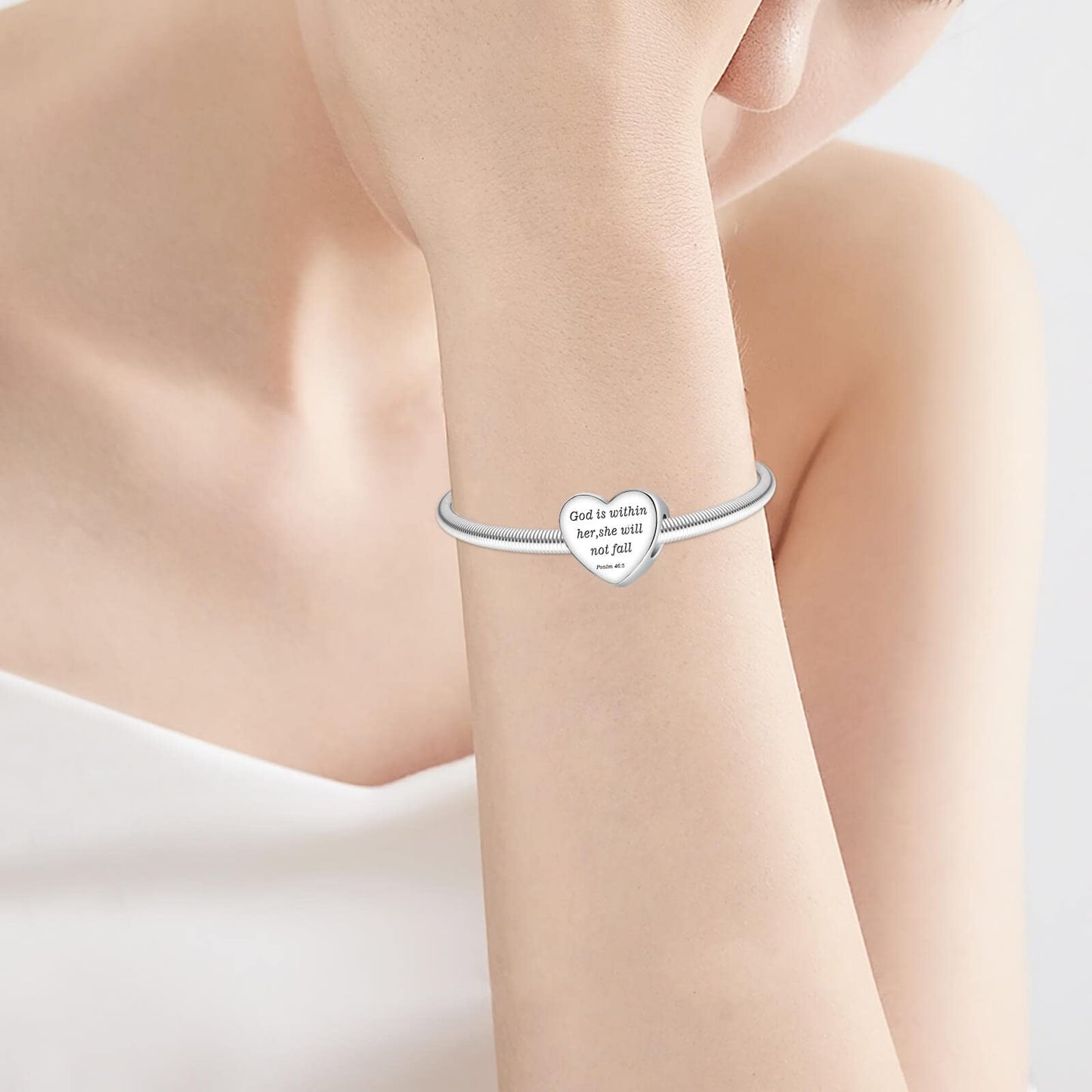 LUXILLA "God is within her, she will not fall Psalm 46:5" Charm Silver Charms 925 Sterling Silver fits Bracelets Necklace Pendant Bead Charms Jewelry Gift
