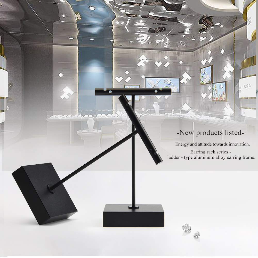 Oirlv Pure Metal T- Shape Earring Display Stand Showcase Organizer Earring Tree(Black)