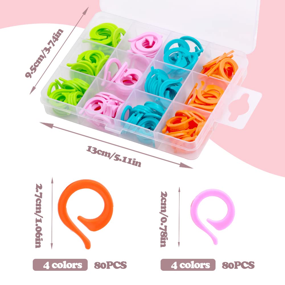 LUNARM Stitch Markers for Crocheting with Plastic Box, 80 Pcs Small and 80 Pcs Large Open Knitting Markers Rings for DIY Handmade Crafts