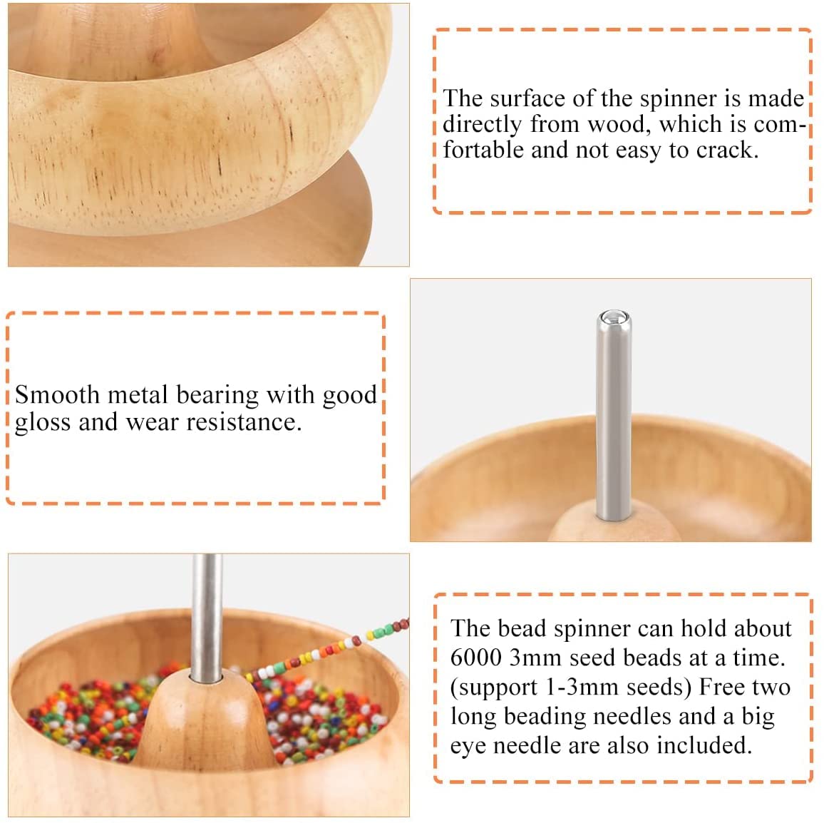 hobbyworker The Upgrade Version Wooden Bead Spinner with 2 Pcs Big Needles,8000 Pcs Seed Beads and 1 Surprise Gift Pack for Jewelry Making Tools,Quickly Stringing Beads Tool