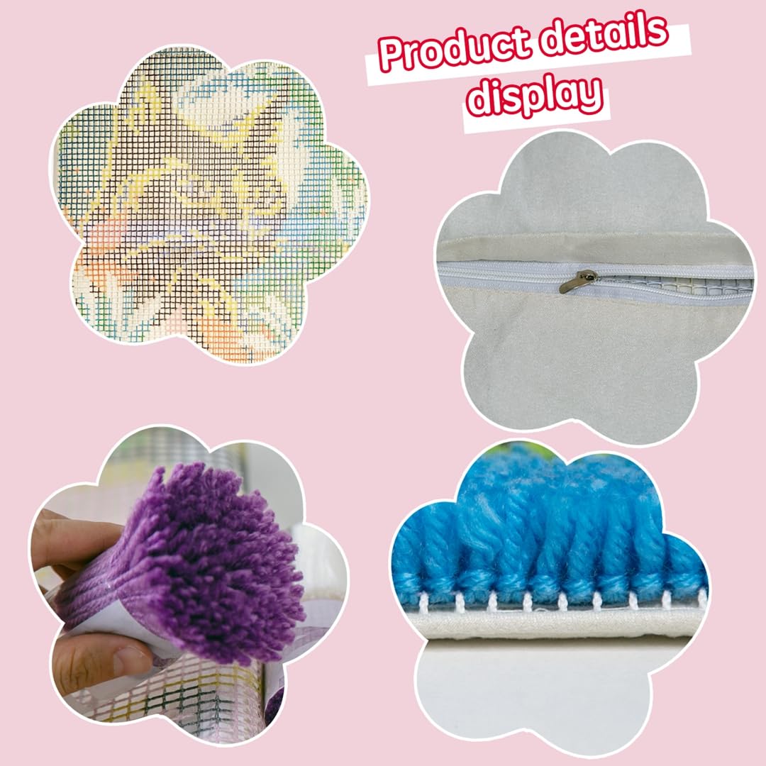 Latch Hook Kits Pillow Black Cat Right Crochet Yarn Cushion Colour Pre-Printed Canvas Rug Needlework DIY Pillowcase Hook and Latch Kit Home Arts Crafts Sofa Decoration 42x42cm/17 X17