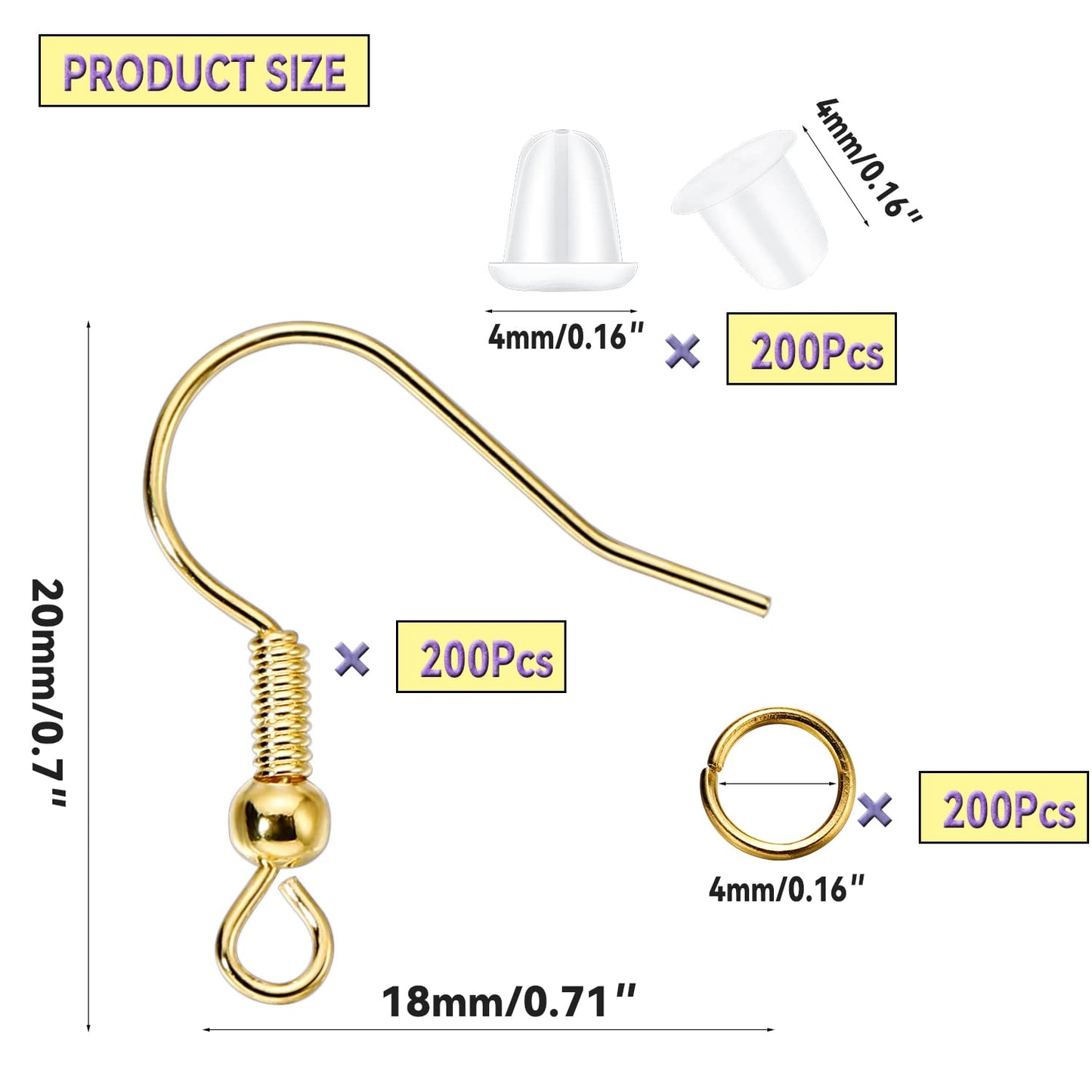 600Pcs Hypoallergenic Earring Hooks, Gold Earring Making Kit, with Earring Backs and Jump Rings for Jewelry Making (Gold)