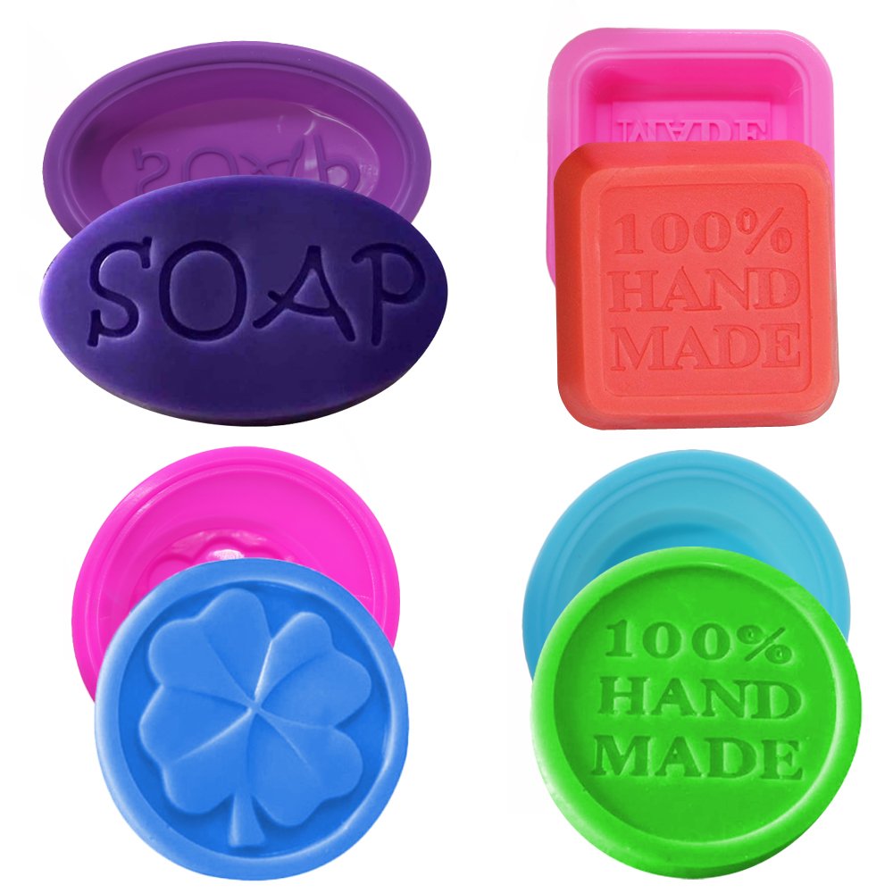 20 Pcs Silicone Soap Making Molds, Square Round Oval Shaped, FineGood Soft Cupcake Muffin Baking Pan for DIY Homemade Craft, Food Grade - Pink, Blue, Rose Red, Purple