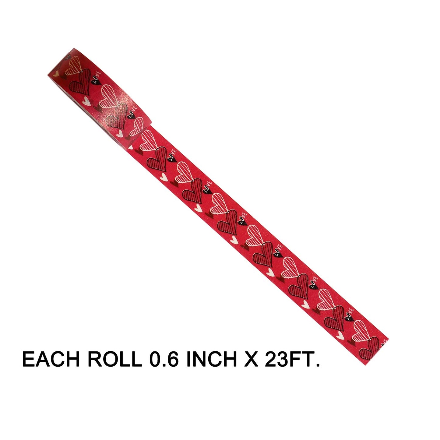 6 Rolls Heart Washi Tape Set, Sweet Heart Washi Masking Tape, 0.6 x 23ft Decorative Washi Tape for Scrapbooking, Valentine's Day Wedding Anniversary